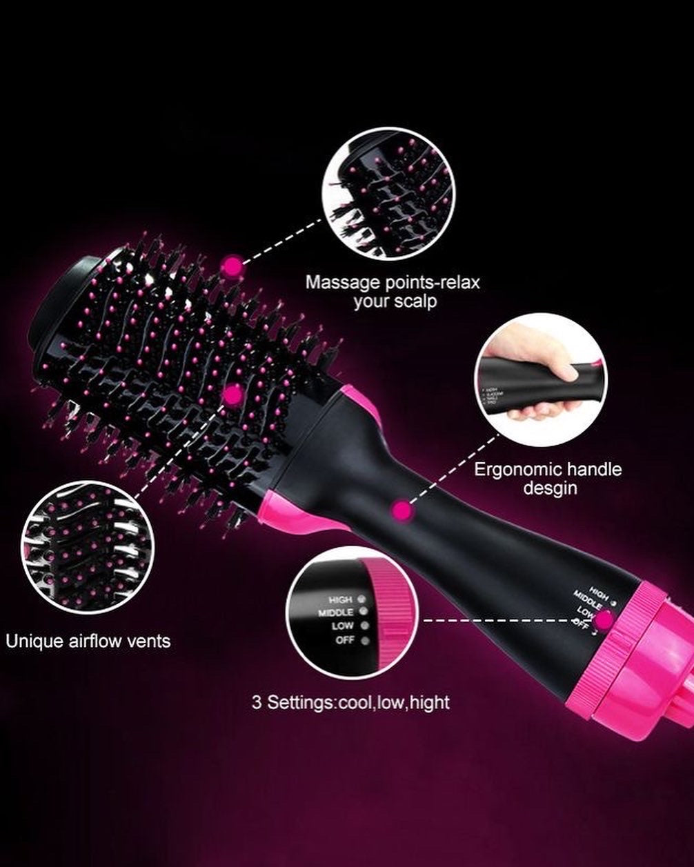 HOT AIR BRUSH- 3in1 HAIR DRYER